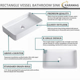 KARAMAG White Vessel Sink,Rectangle 24"x14" Bathroom Sink Above Counter Porcelain Ceramic Small Sink Bowl Ceramic Vessel Sinks for Bathrooms