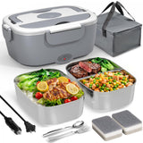 Sitlais Electric Lunch Box for Adults - 80W Fast Heating Portable Food Warmer with 2 of 1.5L 304 Stainless Steel Containers 12V/24V/110V Heated Lunch Box for Men Car Truck Office Travel Leak-Proof