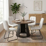 HIPIHOM 47.2” Round Dining Table Set for 4 Modern Wood Table with 4 Upholstered Leather Chairs, Metal Pedestal Base, Space-Saving Kitchen & Dining Furniture for Small Apartments and Compact Spaces