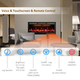 88" Electric Fireplace, Recessed/in-Wall or Wall Mounted, 80-90" Linear, Ultra-Narrow Frame, WiFi App + Alexa, 6 Flame & 13 Ember Colors, Log & Crystal Media, 1500W Heater