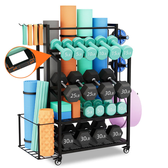 600LBS Dumbbell Rack Weight Stand - Bonvork Adjustable Weight Rack for Dumbbells, Home Gym Storage Rack for Yoga Mat Foam Roller Kettlebells, Workout Equipment Storage Organizer With Wheels Bonvork