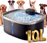 Pokpet Dog Cat Water Fountain Doggy Spout Water Bowl, Stainless Steel, Large Dog, Fresh Flow, 10L Pet Dispenser with Deeper Wider Drinking Area, LED Window, Multi-Filtration - Wireless 1Filter