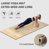 Large Yoga Mat 76"x 40"x10mm (2/5 inch) – Extra Thick & Wide, TPE Fitness Mat, Printed Non-Slip Exercise Mat with Carrying Strap (beige/black)