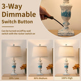 SAIWEYA 23" Farmhouse Table Lamps Set of 2, 3 Way Dimmable Lamps with 2 LED Bulbs and Rocker Switch, Vintage Nightstand Lamp for Bedroom Living Room Office End Table Entryway, Washed Blue
