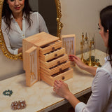 KAOTGOT Jewelry Box for Women Girls, Wooden Jewelry Box Organizer Functional With Drawers, 5 Layers Jewelry Organizer for Earring, Ring, Necklace, Bracelets