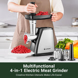 AAOBOSI Meat Grinder, 4-In-1 Meat Grinder Electric [2800W Max] with 3 Slice, Shred Blades,2 Blades,3 Plates,Sausage Stuffer,Kubbe Kit, for Home Kitchen Use, Stainless Steel