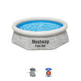 Bestway Above Ground Swimming Pool Set, 8' x 24" Round Inflatable Outdoor Backyard Pool with 497 Gallon Water Capacity and 330 GPH Filter Pump