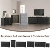 Farmhouse 9 Drawers Dresser for Bedroom, 63" Wide Modern Chest of Drawers with Deep Drawers & Bar Handles, Rustic Wood Dresser TV Stand, Wooden Closet Storage Organizer for Living Room, Hallway, Black