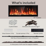 Smart Electric Fireplace, 50’‘with WiFi App & Alexa Control, Recessed/Wall Mounted/Freestanding,Ultra Thin Linear Fireplace, 13 Flames & Crackling Sound, 1500W Heater with Timer & Overheat Protection