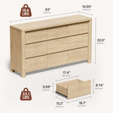 ModernMate 9 Drawer Dresser for Bedroom, 63" Wide Wooden Dresser with 3.1" Solid Rounded Legs, Heavy Duty Modern Wood Chest of Drawers, Large Storage Organizer for Living Room, Hallway, Natural Oak