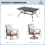 MFSTUDIO 7-Piece Patio Dining Set, Rattan Chairs, Rectangular Table