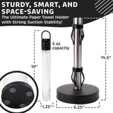 Stainless Steel Paper Towel Holder with Spray Pump – One-Handed Tear, Smart Traction System, 5 oz Sprayer Bottle, Heavy Duty Suction Cups, Weighted Base, Kitchen Towel Dispenser for Countertop Use