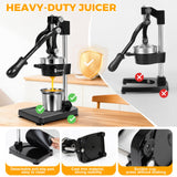 Shcazhcx Cast Iron Citrus Juicer, Ultra-Premium Hand Press Fruit Juicer with Stainless Steel Cup, Heavy Duty High Yield Pomegranate Lemon Orange Lime Squeezer for Kitchen & Commercial Use, Black