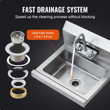 VEVOR Commercial Hand Sink with Faucet, Stainless Steel Sink for Washing, Small Washing Sinks, Wall Mount Hand Basin, Utility Sink for Restaurant, Kitchen, Bar, Garage and Home, 17 x 15 inch