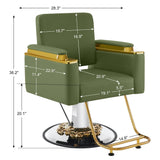 BarberPub Luxurious Salon Chair, Height Adjustable Gold&Green Salon Beauty Spa Styling Equipment, 440lbs Hydraulic Pump for Hair Stylist, Barber Shops&Beauty Salons 8633 (Green)