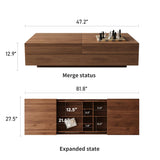 47.2–81.8" Mid Century Modern Square Coffee Table, Walnut