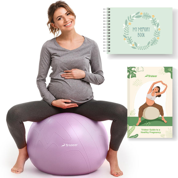Trideer Pregnancy Ball Birthing Ball, 1.7mm Extra Thick Yoga Ball for Maternity, Labor Birth, Exercise, Physio, Recovery Guide & Baby Memory Book Included, 440LB Anti-Burst & Non-Slip Stability Ball Trideer