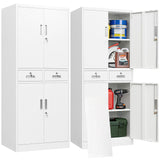 Metal Garage Storage Cabinet with Two Drawers Locking Doors and 2 Adjustable Shelves