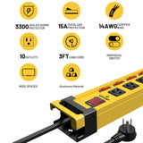 Plug'n 10 Outlet 3300J Surge Protector Power Strip with Individual Switches,Heavy Duty Power Strip with Cord Manager,9FT/14AWG/15AMP/1875W Power Cord,2 Packs