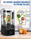 CRANDDI Quiet Commercial Blender with Soundproof Shield, 2200 Watt Professional Blenders for Kitchen, Black