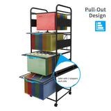 PUNCIA 4 Tiers Metal Rolling File Carts with Wheels Hanging Files for Letter Size Movable Pull-Out File Folder Rack Drawer File Cabinet