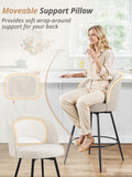 LUE BONA 26''H Swivel Bar Stools Set of 3, Counter Height Bar Stools with Backs, Lumbar Pillow and Black Metal Frames, Upholstered Modern Barstools for Kitchen Island, Linen Farbic, Linen Color