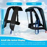 Inflatable Life-Jacket for Adults| Life-Vest Inflation-PFD with Whistle| Automatic & Manual Lightweight Supports up to 300 lbs for Kayaking Fishing Boating (PureBlack-Color)