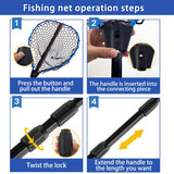 SEASPRO Telescoping Fishing Net Blue Aluminum Alloy Rubber Fish Net - Adjustable Length Lightweight Foldable Large Fishing Net with Handle Collapsible Extendable Fishing Accessories