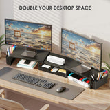 OPNICE Desk Organizers and Accessories, Dual Monitor Stand Riser with Drawer and 2 Pen Holders, Desk Shelf Computer Racks & Printer Stand for Office Workspace Organizers, Desktop Organization (Black)