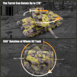 Hitish RC Tank - 2.4Ghz Remote Control Army Tank Toys with Auto Demo Sound Light Smoke - 13 Channel Military Vehicles Model Gift for Kids Adults Boys Age 6-8 9-12, Army Beige