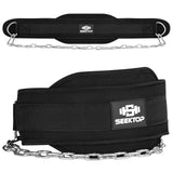 Seektop Dip Belt for Weightlifting - GYM Workout Pull Ups Belt with Chain, Neoprene Waist Dip Belt Crossfit, Fitness, Men & Women (Belt & Chain) (Black)