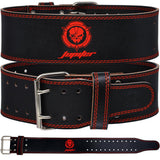 Weight lifting Belt (6mm Thick) - Genuine leather, offering back support. Double-pronged buckle, ideal for weightlifting, powerlifting, squats and deadlifts(Red XXL)