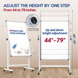 UIFER Rolling Whiteboard, 44 x 26 Double Sided Magnetic Dry Erase Board Height Adjustable Whiteboard on Wheels with Sturdy Aluminum Frame for Home Office Classroom UIFER