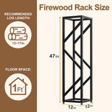 HongTaok Firewood Rack Indoor 47 Inch Tall, 4-Tier Heavy-Duty Firewood Holder for Fireplace with Minimalist Style, Decorative Log Rack, Flexible Storage, Space-Saving, Easy Assembly, Black
