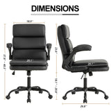 BOWTHY Mid Back Office Desk Chair,Leather Conference Room Chairs,Ergonomic Home Computer Chair,Modern Executive Chair with Padded Flip-up Armrest and Swivel Wheels (Black)