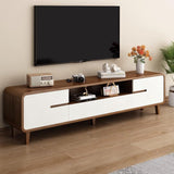 Quvex 70.8" Mid Century TV Stand for 65-80 Inch TVs, Walnut & White Entertainment Center with Storage Cabinets, Drawers, Open Shelf & Cable Management, Solid Wood Legs, Media Console for Living Room
