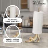 WallCharmers Gold Paper Towel Holder, Metal Toilet or Kitchen Paper Holder for Floor or Countertop, Gold Cat