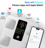 GE Scale for Body Weight: Body Fat, BMI, Muscle Mass, Smart Bathroom Scales with 14 Body Composition Metrics with Large Display, Accurate Bluetooth Weighing Machine with Fitness App, 400 lbs, White