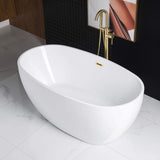 WOODBRIDGE 59"Freestanding White Acylic Soaking Bathtub with Brushed Gold Drain and Overflow,BTA1518 -BG-Drain &O