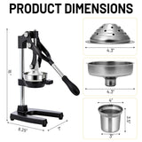 Xiwrdok Cast Iron Juicer Hand Press for Citrus Fruits,Pomegranates,Grapefruits,Heavy-Duty Cast Iron Juicer,Lemon Squeezer Manual,with Stainless Steel Cup,Easy to Use & Clean（Black）