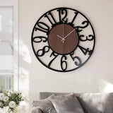 Cuspin 30 Inch Large Wall Clock, Black Metal Decorative Wall Clock with Wood Center Dial, Silent Non Ticking Battery Operated Arabic Numeral Round Wall Clock for Living Room, Bedroom, Kitchen, Office