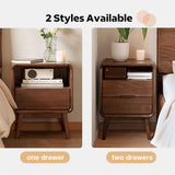 Wayshome Solid Wood Nightstand Set of 2, Walnut Night Stand with 2 Drawers and Open Storage, Bedside Table for Bedroom, Mid Century Modern Nightstands for Dorm