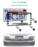 NJNYLLC American Flag License Plate Frame- Black Front Rear Patriotic USA ‌Car Tag Frames, 2 Pack Heavy Duty Brushed Aluminum Plastic Composite Holder with Screws Caps