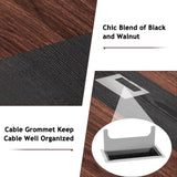 Walnut and Black Conference Room Table Curved for Office with Rectangle Grommet, Modern Meeting Table for Office