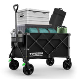 VIVOSUN Collapsible Folding Wagon, 350 lb Load-Bearing Outdoor Utility Cart with Silent Universal Wheels, Cup Holders &Side Pockets, Adjustable Handle