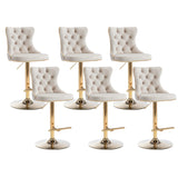 MOOLSUN Rotating Velvet Bar Stools Set of 6, Modern Padded with Nailhead Trim and Tufted Back, Adjustable Swivel Counter Height Stools for Kitchen Island, Bar, Club,Beige(Gold Base)