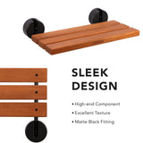 Awelife 20" Luxury Teak Folding Shower Seat, Sturdy 400lb Capacity, Space-Saving Fold Down/Up Shower Bench Wall Mount, Easy Install, Matte Black Fitting