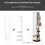 KEIKI Full Length Mirror with Cloak Rack, 66"x18" Rotatable Full Body Mirror Solid Wood Floor Mirror for Bedroom, Living Room & Dressing Room (Black)