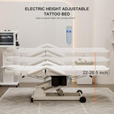 Icoget Electric Lift Facial Bed with Stool for Esthetician, 4-Section Tattoo Chair with Adjustable Backrest and Leg Rest, Spa Salon Massage Table for Beauty, Waxing, Lashing, White