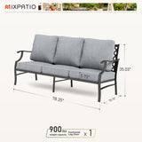MIXPATIO, 3-Seat Outdoor Patio Sofa, Metal Frame, Grey